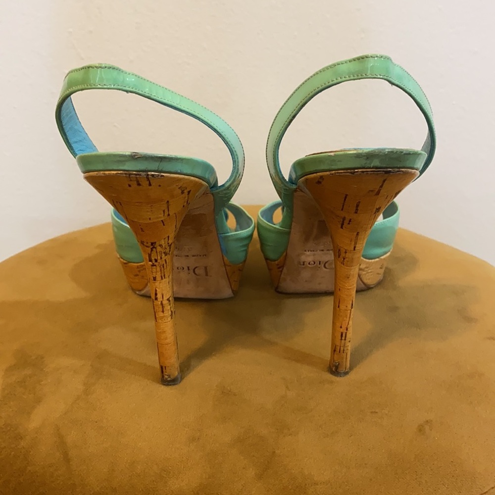 Christian Dior Classic Blue-Green Bow Tie Sandals Heels | Size 37.5 - Picture 3 of 4